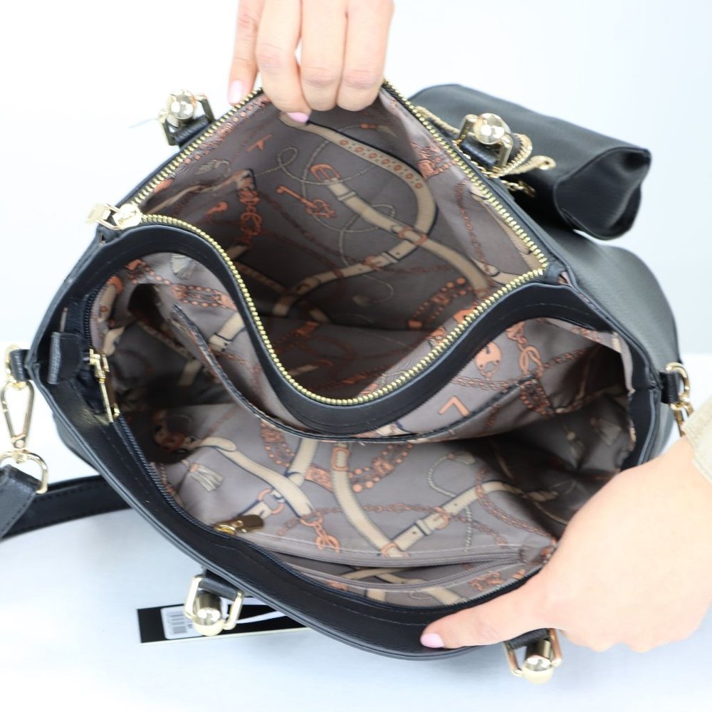 Black Faux Leather Purse and Coin Purse 2 in 1 Set Tote Cross Body Shoulder Bag - Picture 8 of 12